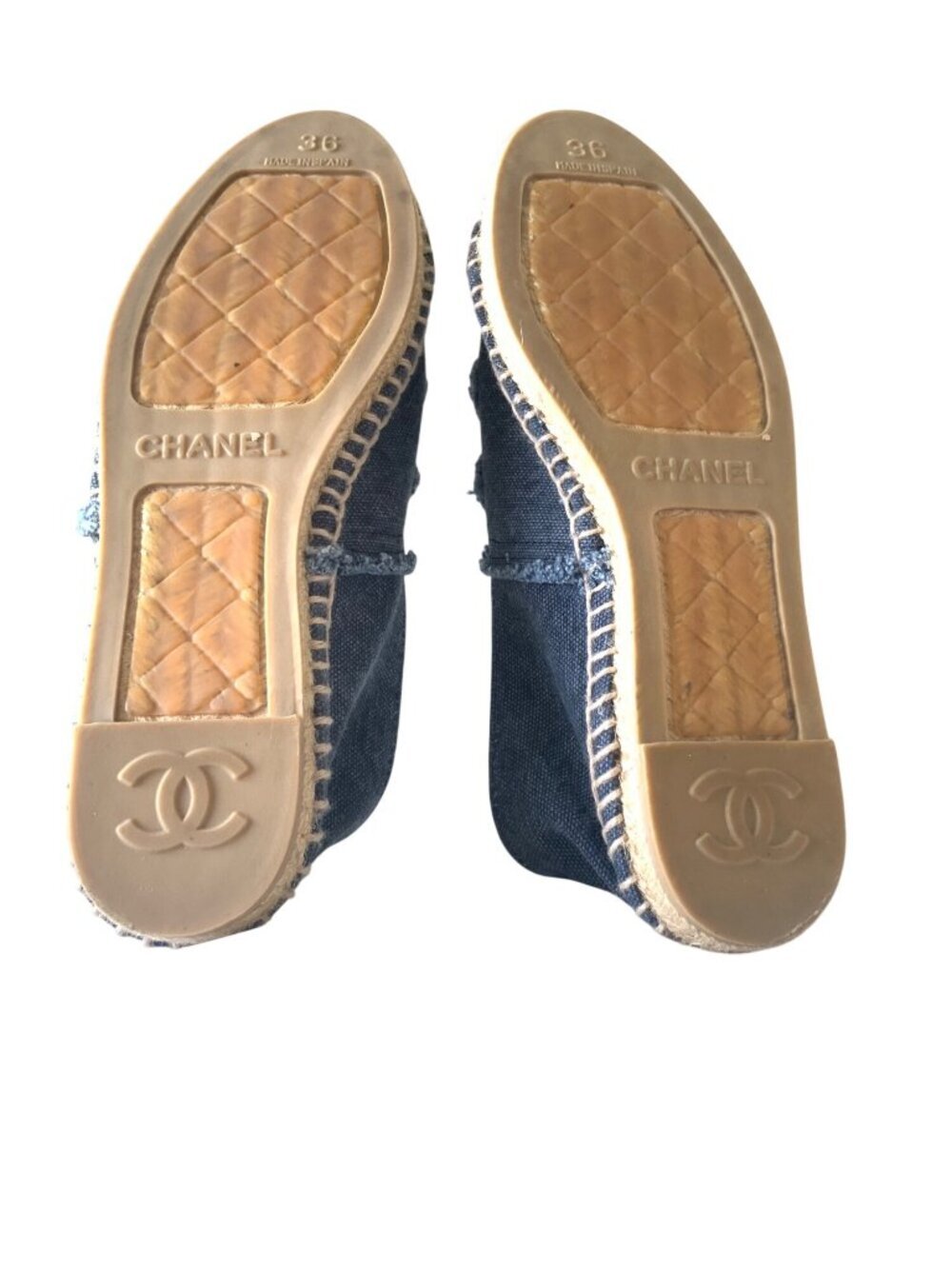 Chanel Blue Denim Espadrilles Shoes Size 36 Textured CC Logo Slip-On Casual Flat - Picture 3 of 9